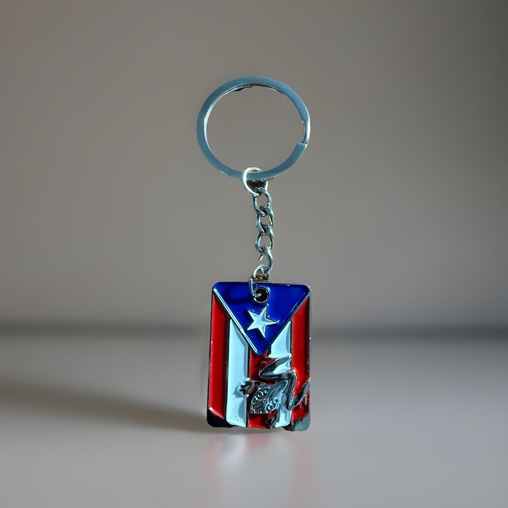 Puerto Rico Frog and Flag Keychain Coqui Souvenir Boricua Pride Enamel Key Ring